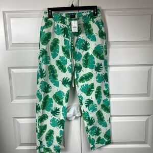 Linen J Crew  Blend Pants Floral Leaf Tropical 4 Green White JCrew J. Crew J.Cre